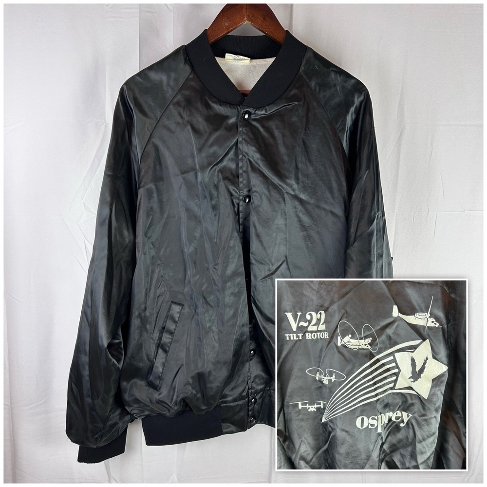 VTG Westark Bomber Jacket Men's 2XL‎ Black Satin V-22 Osprey Tiltrotor Aircraft